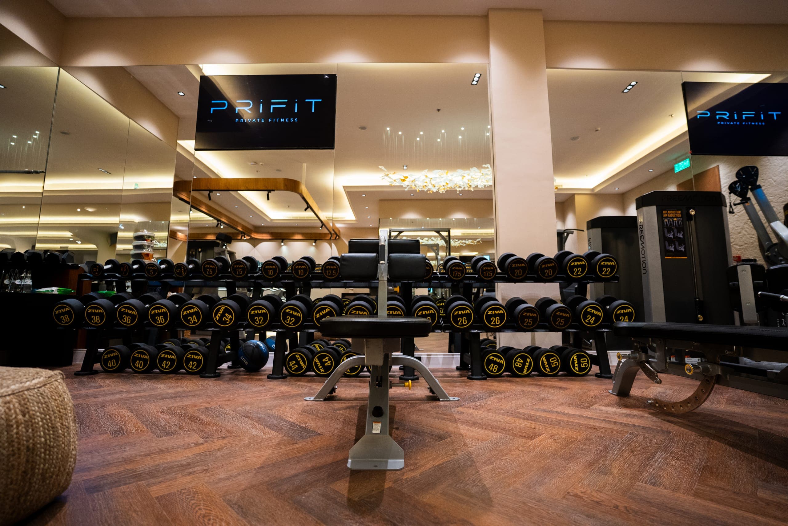 PriFit dumbbells and workout area